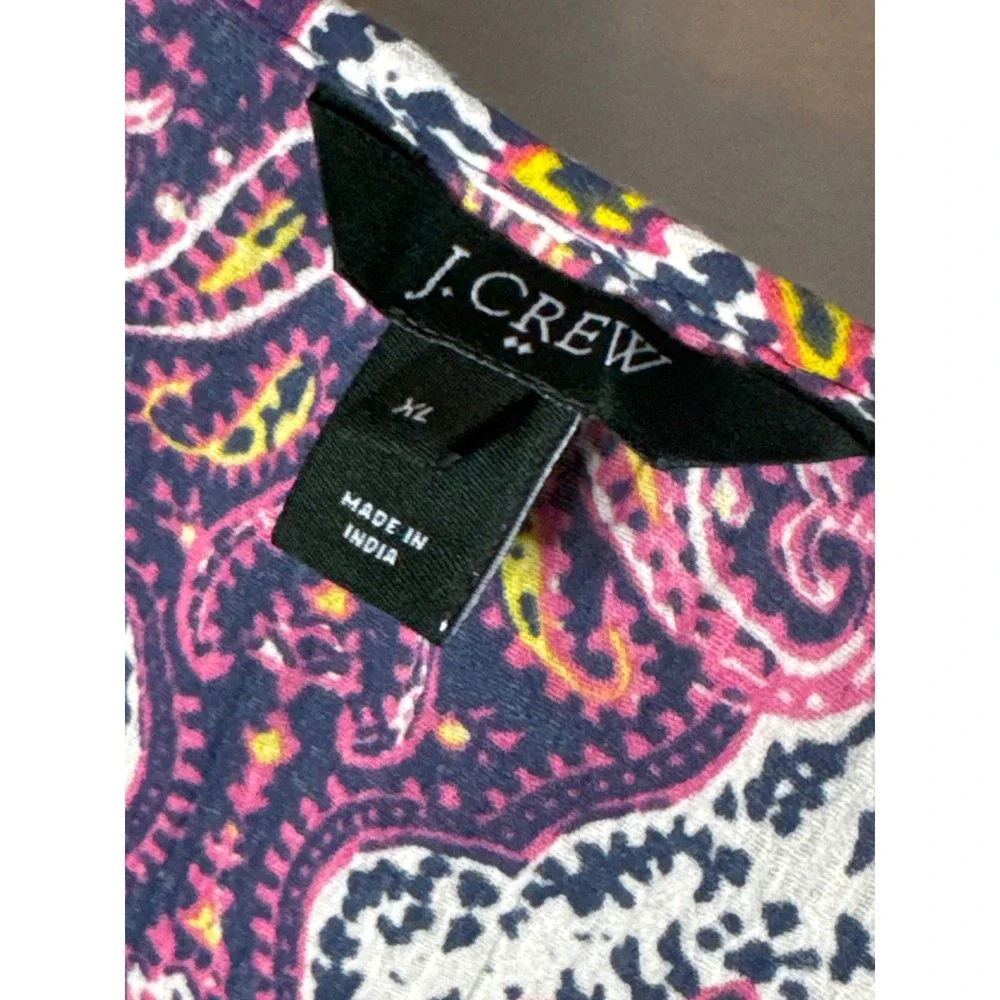 Women's J.Crew Paisley Boho Split Neck Tunic lightweight cotton knit size XL